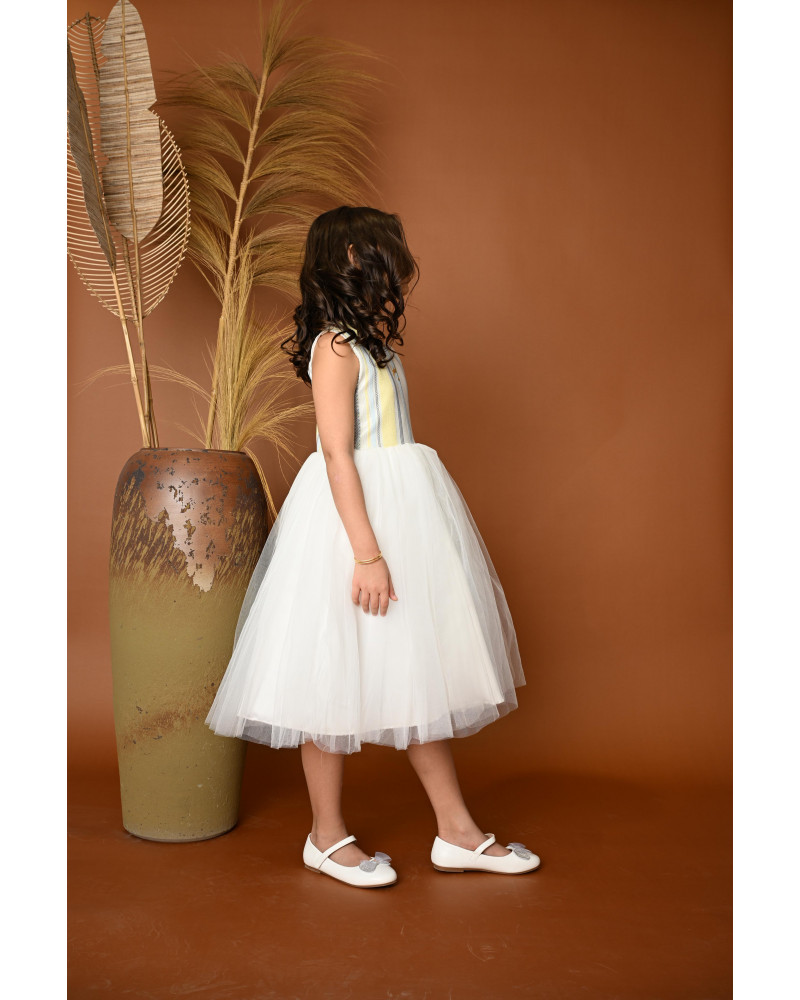 فستان بناتي سهرة مخطط مع جاكيت - 825 فستان بناتي سهرة مخطط مع جاكيت - 825