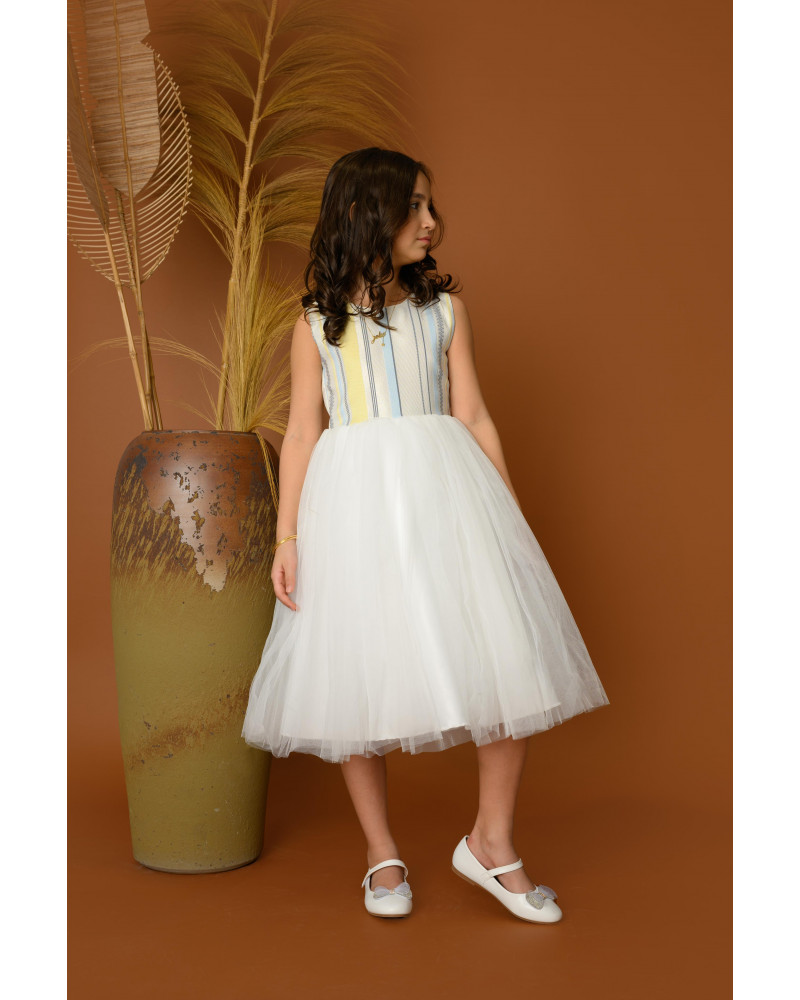 فستان بناتي سهرة مخطط مع جاكيت - 825 فستان بناتي سهرة مخطط مع جاكيت - 825