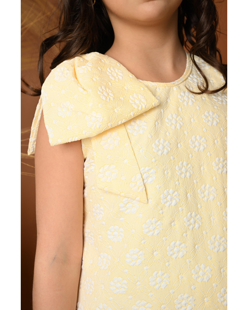 فستان بناتي أصفر بكشكش وفيونكة - 731 فستان بناتي أصفر بكشكش وفيونكة - 731