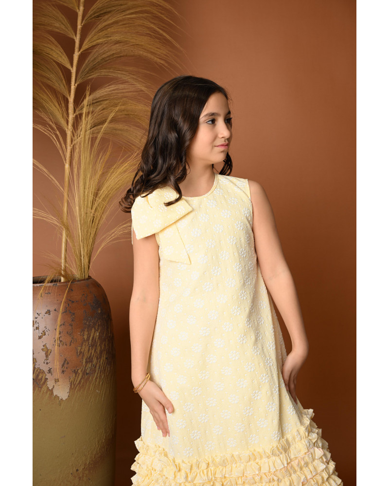 فستان بناتي أصفر بكشكش وفيونكة - 731 فستان بناتي أصفر بكشكش وفيونكة - 731