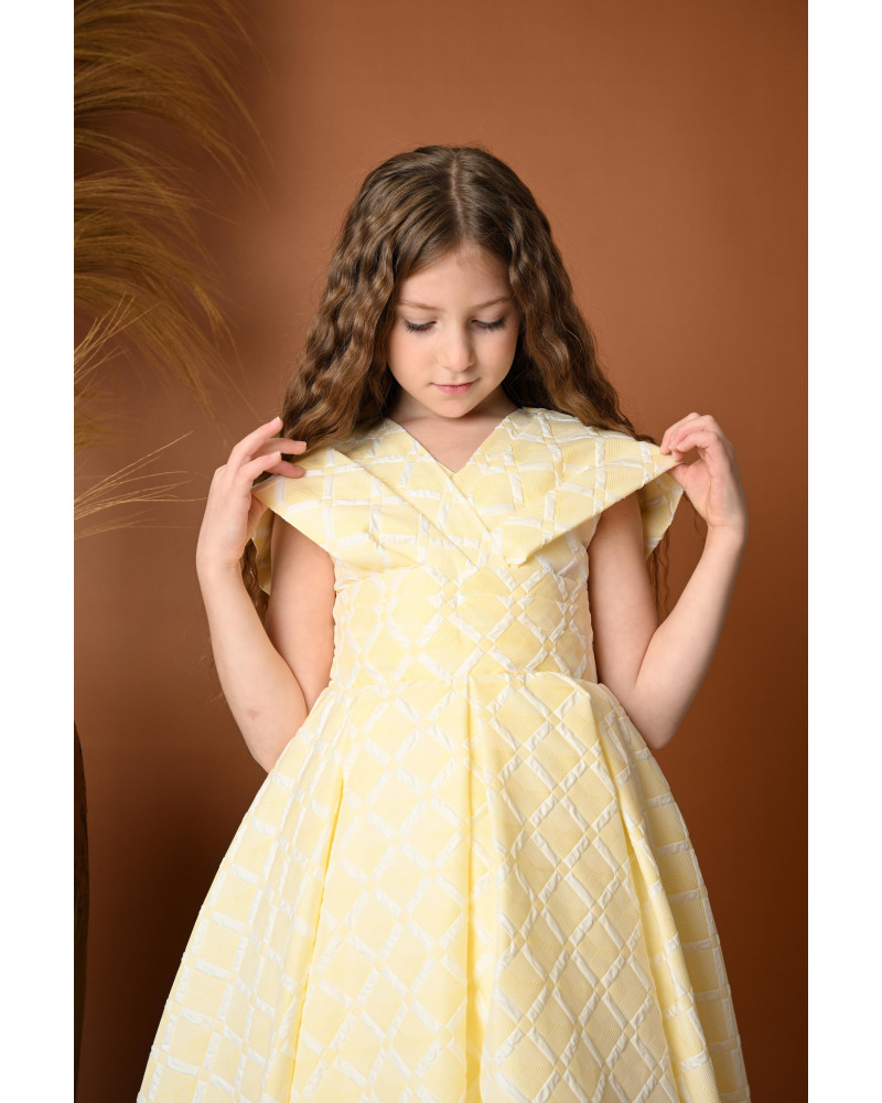 فستان أصفر بناتي أنيق بتصميم كلاسيكي - 734 فستان أصفر بناتي أنيق بتصميم كلاسيكي - 734