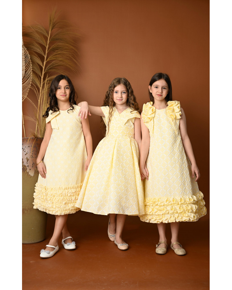 فستان أصفر بناتي أنيق بتصميم كلاسيكي - 734 فستان أصفر بناتي أنيق بتصميم كلاسيكي - 734