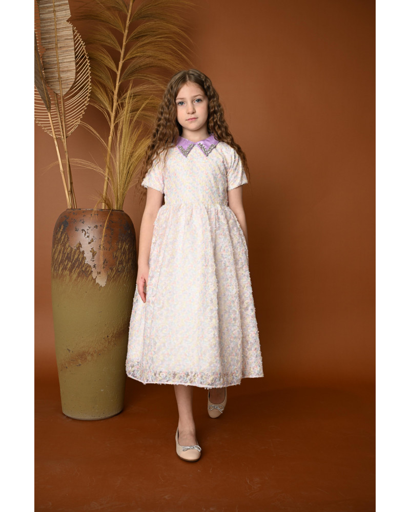 فستان بناتي فاخر بنقوش أنيقة وياقة مزينة - 777 فستان بناتي فاخر بنقوش أنيقة وياقة مزينة - 777