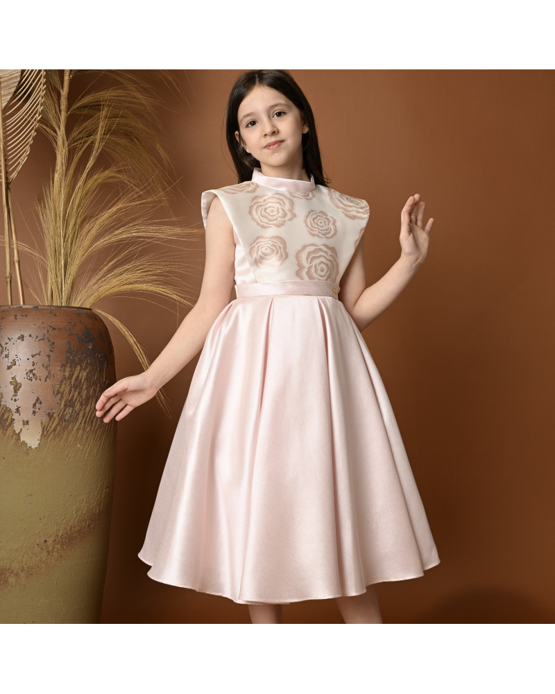 فستان سهرة بناتي بتصميم وردي مزين بالورود - 706 فستان سهرة بناتي بتصميم وردي مزين بالورود - 706