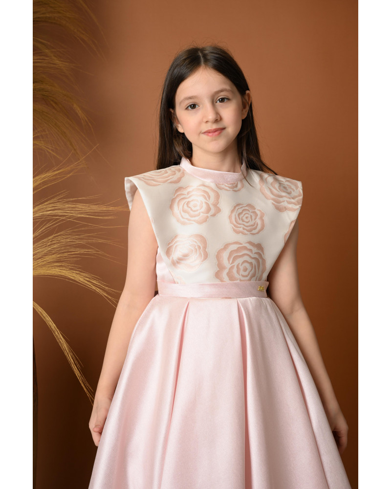 فستان سهرة بناتي بتصميم وردي مزين بالورود - 706 فستان سهرة بناتي بتصميم وردي مزين بالورود - 706