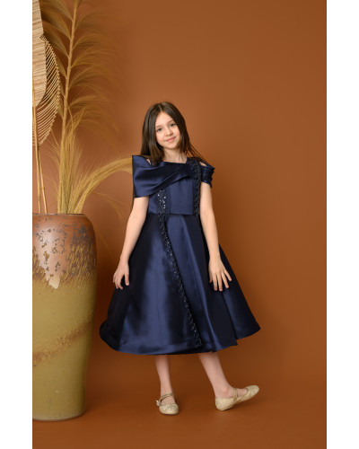 فستان بناتي سهرة بتصميم كتف مكشوف وتطريز فاخر - 816