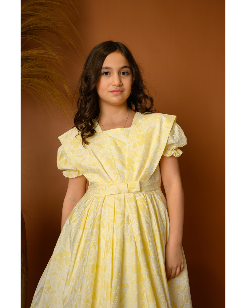 فستان بناتي أنيق بتصميم ناعم مع اكمام منفوشة - 691 فستان بناتي أنيق بتصميم ناعم مع اكمام منفوشة - 691