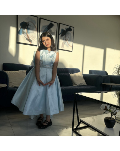 فستان بناتي سهرة إطلالة الأميرات ذيل مرصع وفيونكه من الخلف - M3570