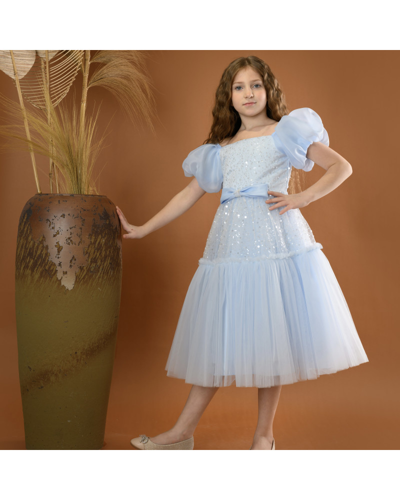 فستان بناتي سهرة لونين منفوش بلمسات براقة فستان بناتي سهرة لونين منفوش بلمسات براقة