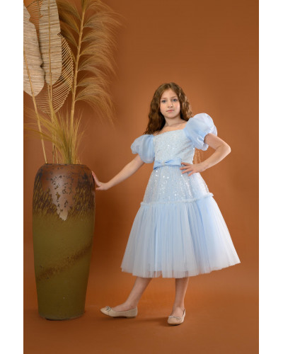 فستان بناتي سهرة لونين منفوش بلمسات براقة فستان بناتي سهرة لونين منفوش بلمسات براقة