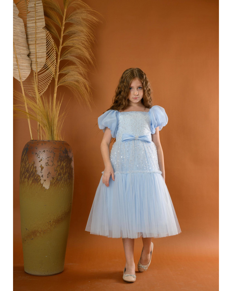 فستان بناتي سهرة لونين منفوش بلمسات براقة فستان بناتي سهرة لونين منفوش بلمسات براقة