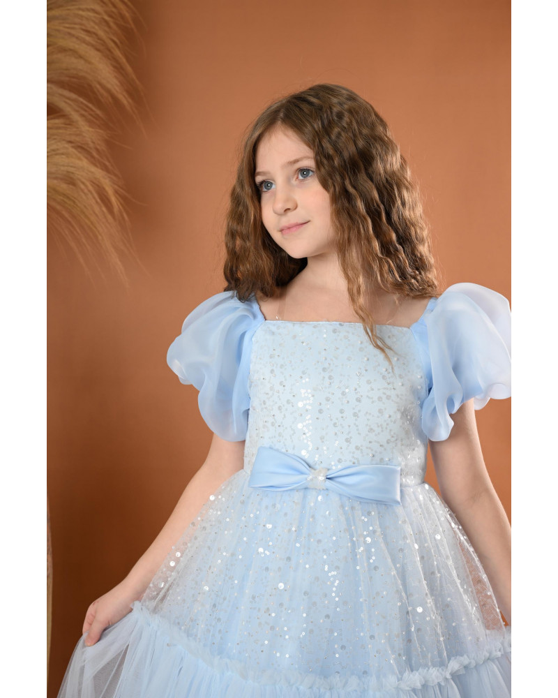 فستان بناتي سهرة لونين منفوش بلمسات براقة فستان بناتي سهرة لونين منفوش بلمسات براقة