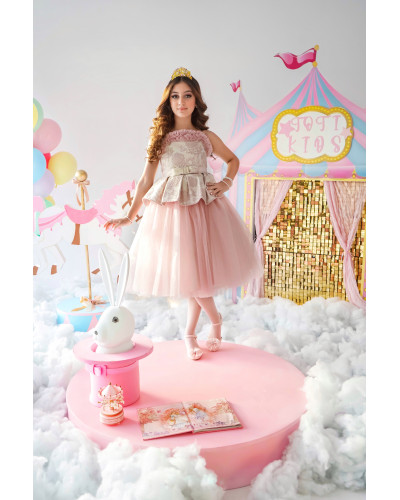 فستان سهرة بناتي بيبلوم وتل منفوش - M3623 فستان سهرة بناتي بيبلوم وتل منفوش - M3623