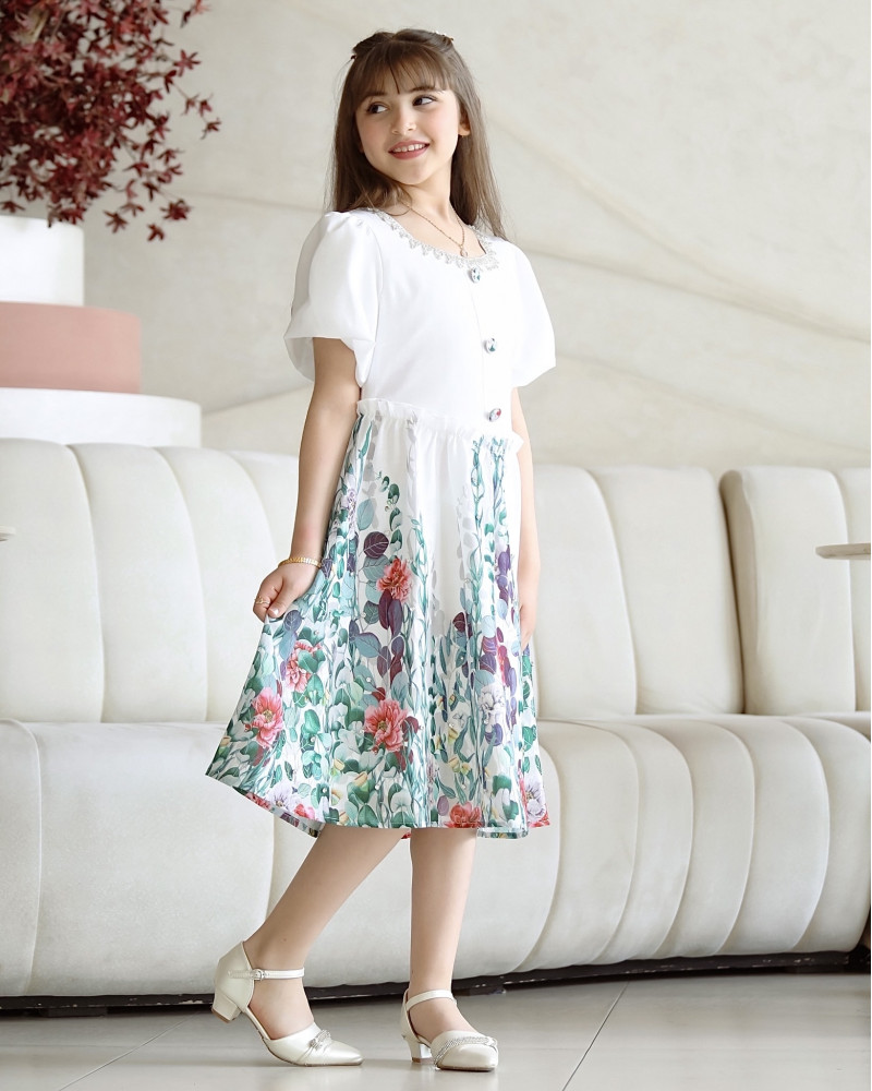 فستان بناتي عشبي بلمسات أنيقة - Mk2501010 فستان بناتي عشبي بلمسات أنيقة - Mk2501010