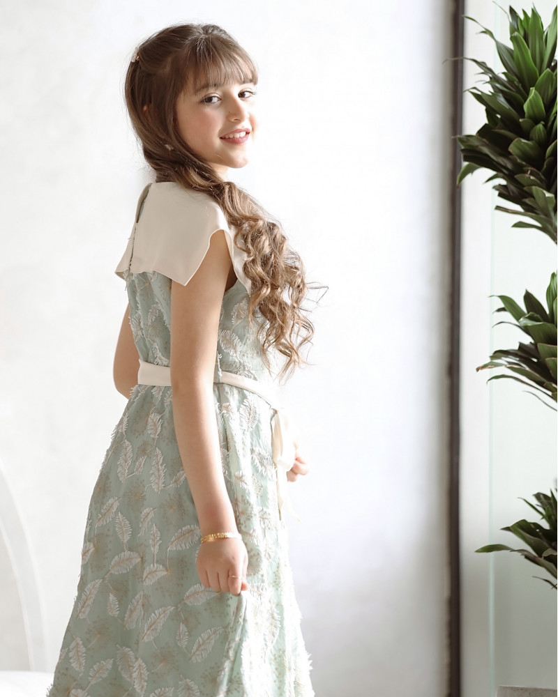 فستان بناتي بتطريز ورق الشجر - Mk2501001 فستان بناتي بتطريز ورق الشجر - Mk2501001