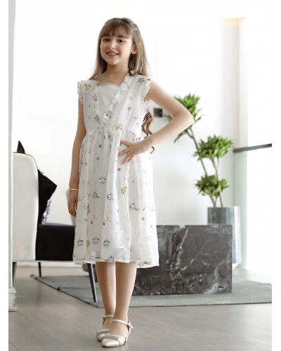 فستان بناتي مشجر بلمسات من اللون البرتقالي والسماوي - Mk2501006 فستان بناتي مشجر بلمسات من اللون البرتقالي والسماوي - Mk2501006