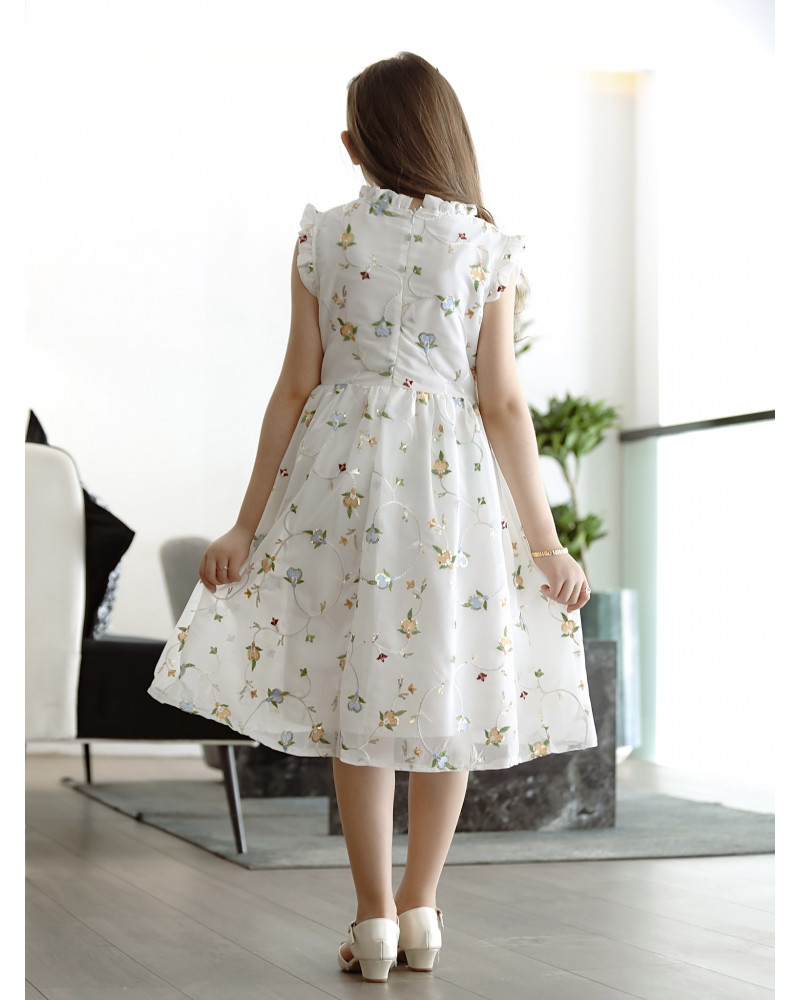 فستان بناتي مشجر بلمسات من اللون البرتقالي والسماوي - Mk2501006 فستان بناتي مشجر بلمسات من اللون البرتقالي والسماوي - Mk2501006