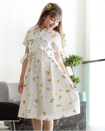 فستان بناتي بتشجيرة هادئة مع حزام وجيوب - Mk2501011 فستان بناتي بتشجيرة هادئة مع حزام وجيوب - Mk2501011