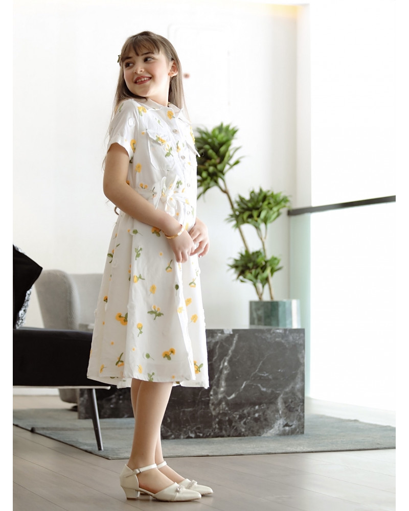 فستان بناتي بتشجيرة هادئة مع حزام وجيوب - Mk2501011 فستان بناتي بتشجيرة هادئة مع حزام وجيوب - Mk2501011