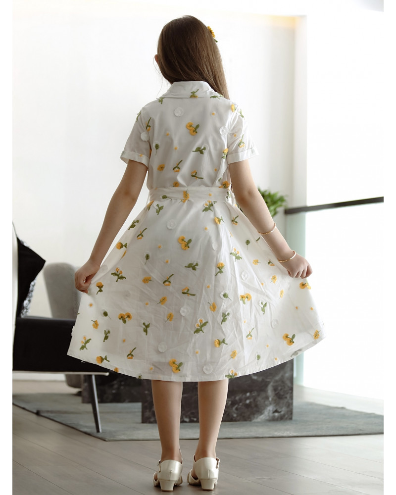 فستان بناتي بتشجيرة هادئة مع حزام وجيوب - Mk2501011 فستان بناتي بتشجيرة هادئة مع حزام وجيوب - Mk2501011