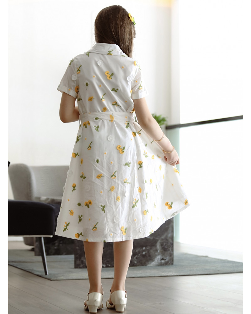 فستان بناتي بتشجيرة هادئة مع حزام وجيوب - Mk2501011 فستان بناتي بتشجيرة هادئة مع حزام وجيوب - Mk2501011