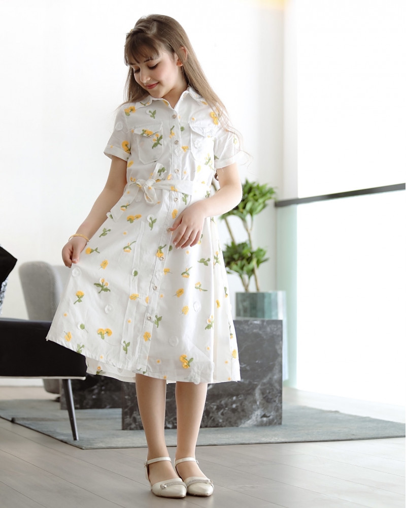 فستان بناتي بتشجيرة هادئة مع حزام وجيوب - Mk2501011 فستان بناتي بتشجيرة هادئة مع حزام وجيوب - Mk2501011