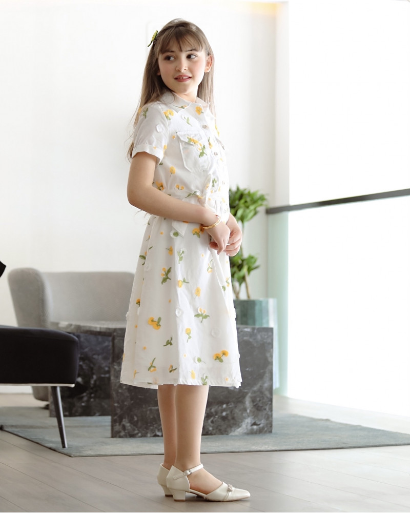 فستان بناتي بتشجيرة هادئة مع حزام وجيوب - Mk2501011 فستان بناتي بتشجيرة هادئة مع حزام وجيوب - Mk2501011