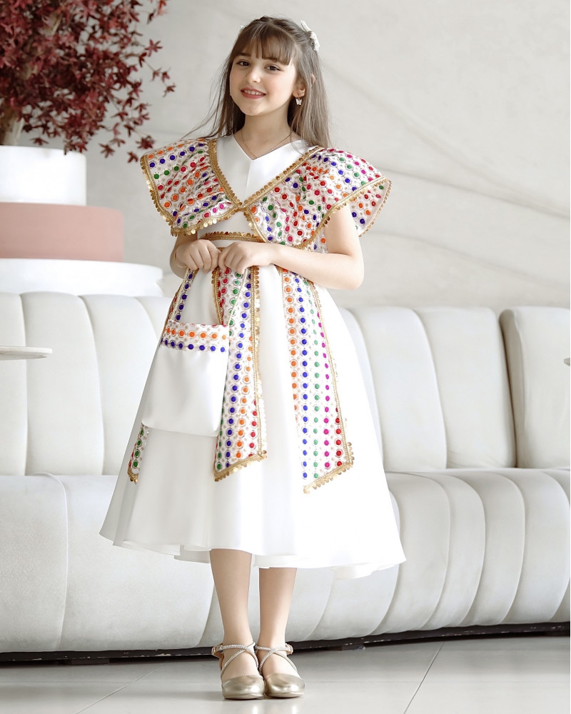 فستان بناتي قرقيعان اسهم مع شنطة - M3650 فستان بناتي قرقيعان اسهم مع شنطة - M3650