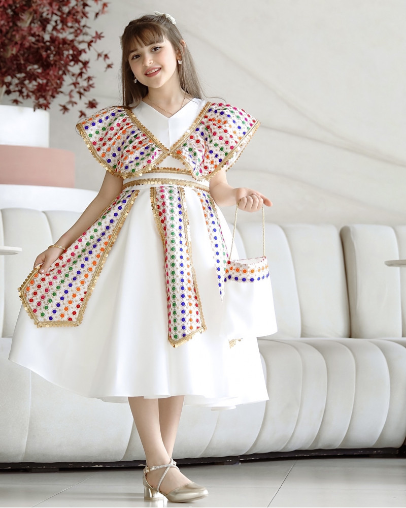 فستان بناتي قرقيعان اسهم مع شنطة - M3650 فستان بناتي قرقيعان اسهم مع شنطة - M3650