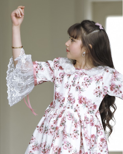 فستان بناتي بنقشات ورود - 903