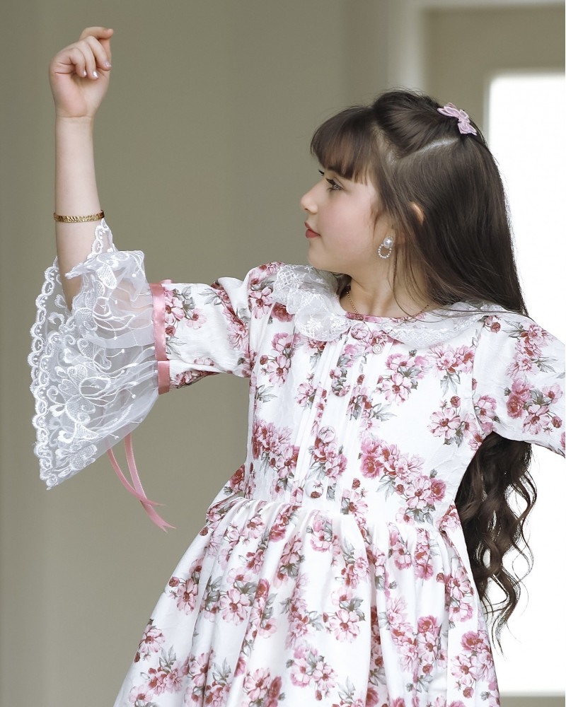 فستان بناتي بنقشات ورود - 903 فستان بناتي بنقشات ورود - 903