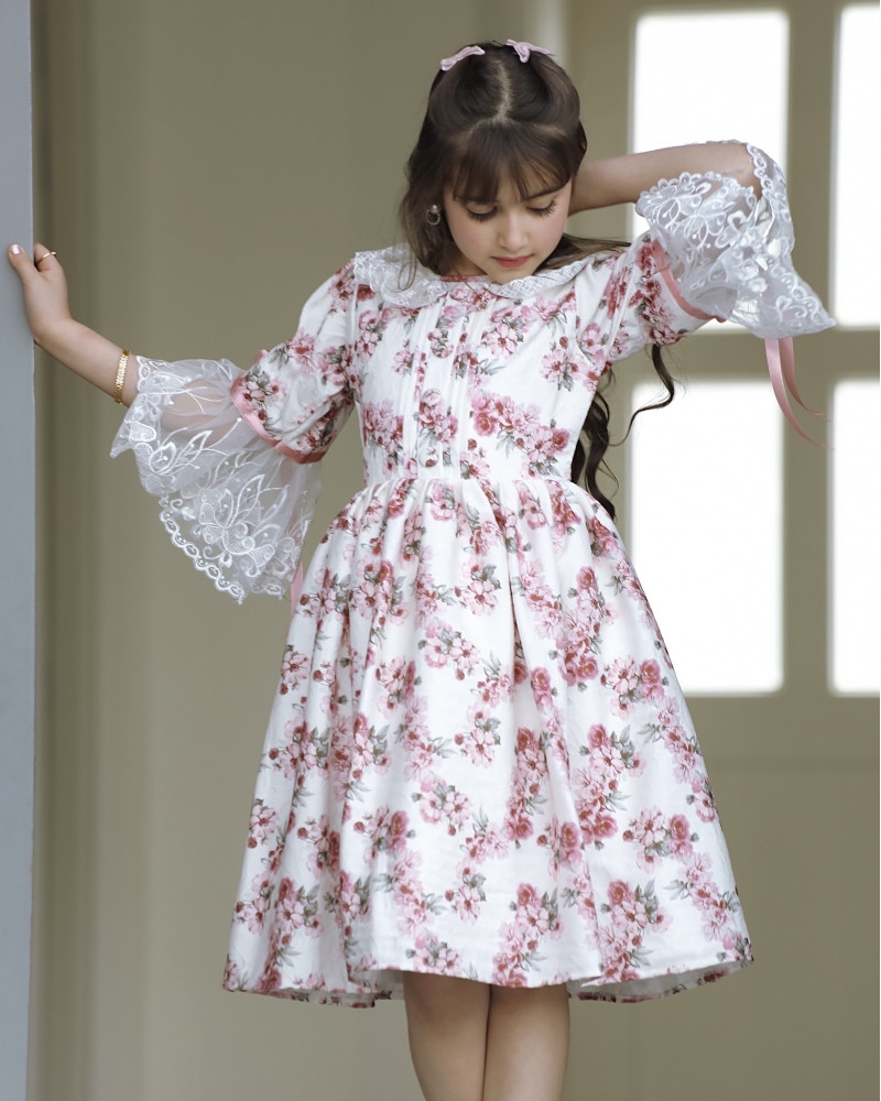 فستان بناتي بنقشات ورود - 903 فستان بناتي بنقشات ورود - 903