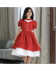 فستان بناتي أحمر بفيونكه على الخصر - 914