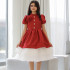 فستان بناتي أحمر بورده حمراء على الصدر - 913