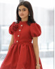 فستان بناتي أحمر بورده حمراء على الصدر - 913 فستان بناتي أحمر بورده حمراء على الصدر - 913