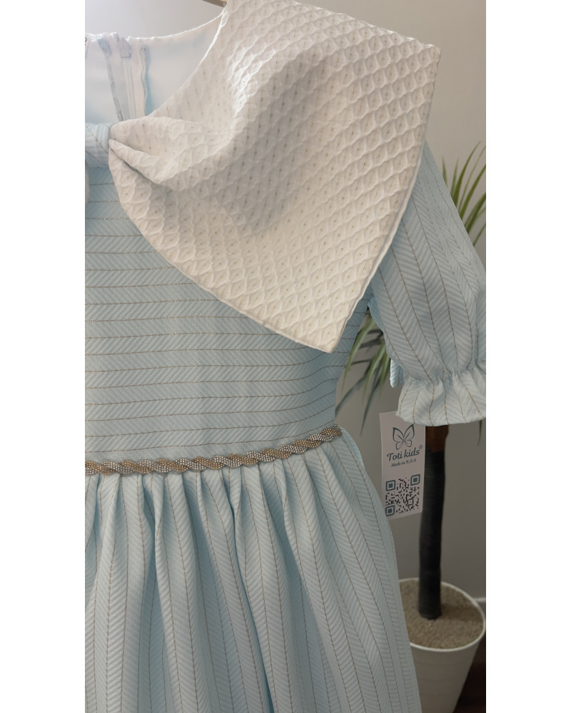 فستان بناتي سماوي دلعه بفيونكه - 928 فستان بناتي سماوي دلعه بفيونكه - 928