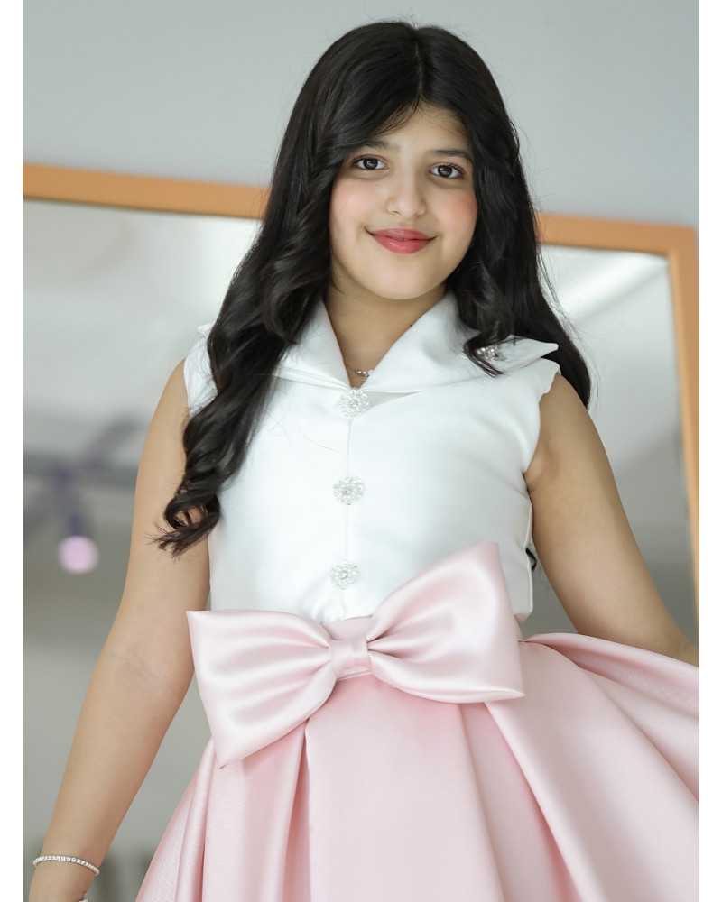 تيور بناتي لحمي بفيونكه على التنورة - m3645