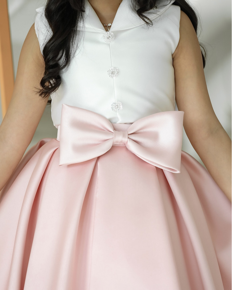 تيور بناتي لحمي بفيونكه على التنورة - m3645