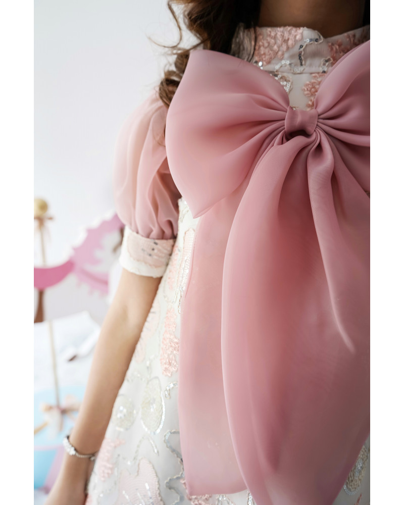 فستان بناتي ترتر وفيونكة من الأناقة الكلاسيكية - 987 فستان بناتي ترتر وفيونكة من الأناقة الكلاسيكية - 987