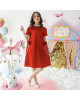 فستان بناتي أحمر بتصميم أنيق وتزيينات ورد ولؤلؤ - 1011 فستان بناتي أحمر بتصميم أنيق وتزيينات ورد ولؤلؤ - 1011