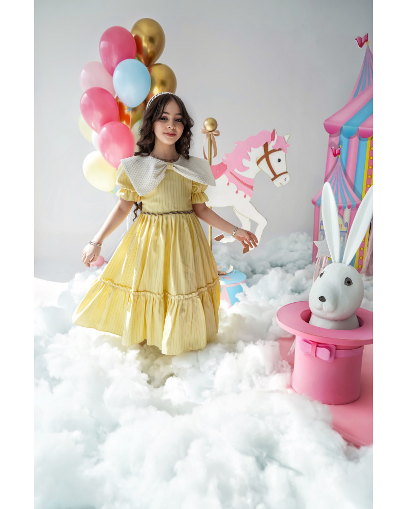 فستان بناتي الأصفر بتصميم أنيق ومفعم بالمرح - 928