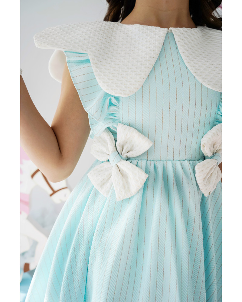 فستان بناتي سماوي بفيونكات | تصميم مقلّم - 1013