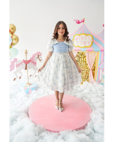 فستان بناتي كلاسيك مورد سماوي - 1017 فستان بناتي كلاسيك مورد سماوي - 1017