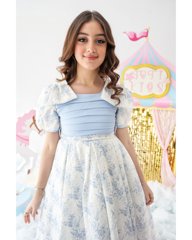 فستان بناتي كلاسيك مورد سماوي - 1017