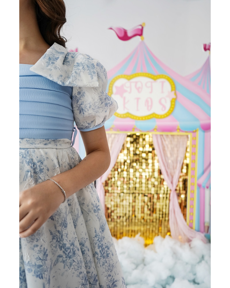 فستان بناتي كلاسيك مورد سماوي - 1017