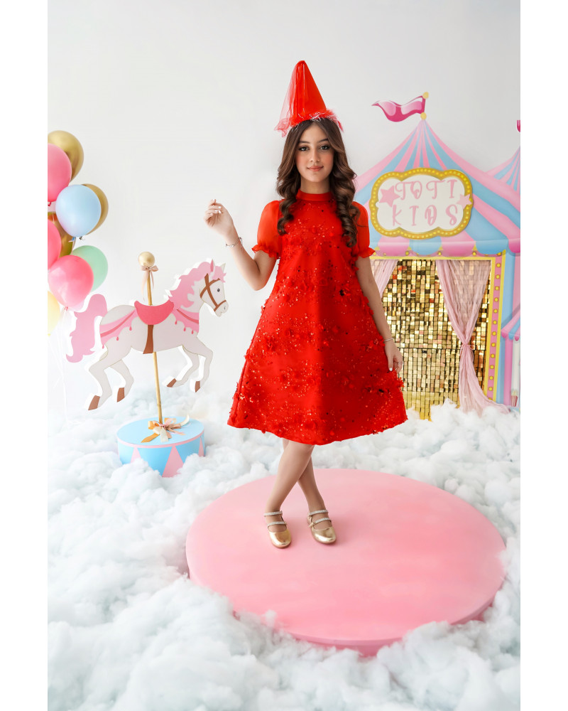 فستان بناتي أحمر للحفلات لون الفرح - M3693 فستان بناتي أحمر للحفلات لون الفرح - M3693