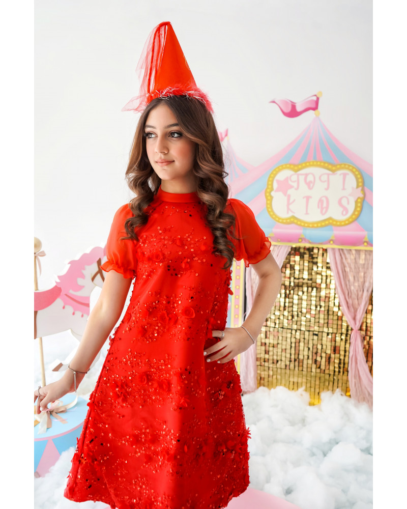 فستان بناتي أحمر للحفلات لون الفرح - M3693 فستان بناتي أحمر للحفلات لون الفرح - M3693