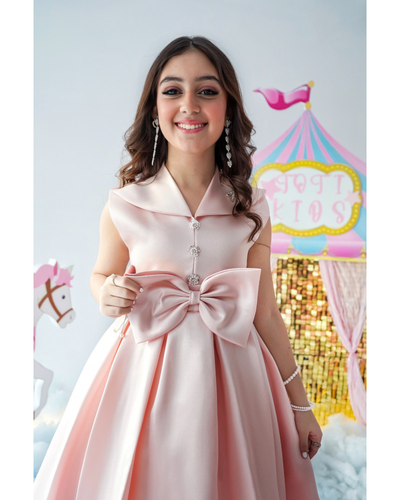 فستان بناتي وردي بفيونكة كبيرة حيث تتحقق الحكايات - M3725 فستان بناتي وردي بفيونكة كبيرة حيث تتحقق الحكايات - M3725