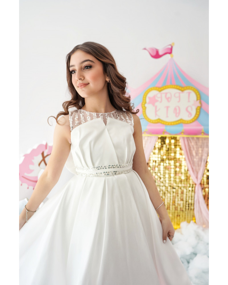 فستان بناتي سهرة إطلالة الأميرات ذيل مرصع وفيونكه من الخلف - M3570 فستان بناتي سهرة إطلالة الأميرات ذيل مرصع وفيونكه من الخلف - M3570