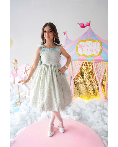 فستان بناتي جاكار بفيونكة من الخلف سيمفونية الصيف - M3636 فستان بناتي جاكار بفيونكة من الخلف سيمفونية الصيف - M3636